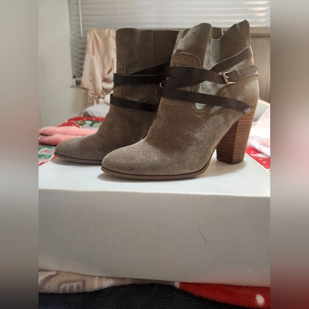 Carlos Santana Taupe Heeled Boots with Straps